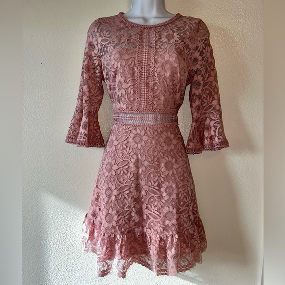 BB Dakota Dusty Rose Pink Lace Fit & Flare Dress – Size 4 - Picture 1 of 7